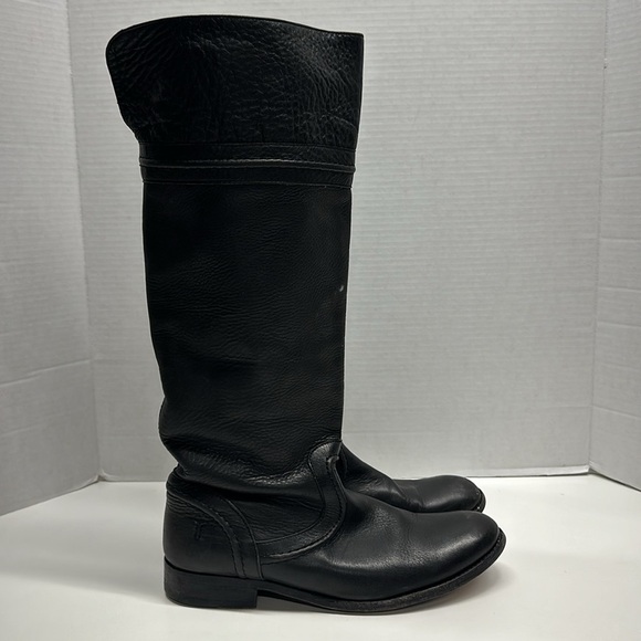 Frye Melissa Trapunto Tall Leather Riding Boots Pull On 76442 Black Size 9.5 - Picture 1 of 11